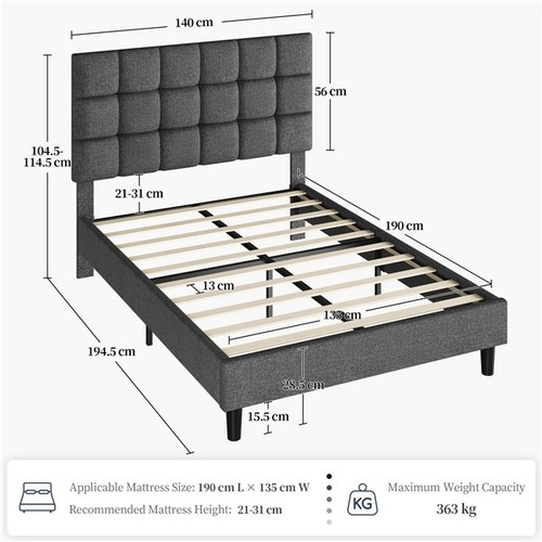 Double upholstered bed frame - double,