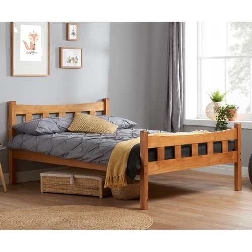 Pine wooden bed miami - pine, high